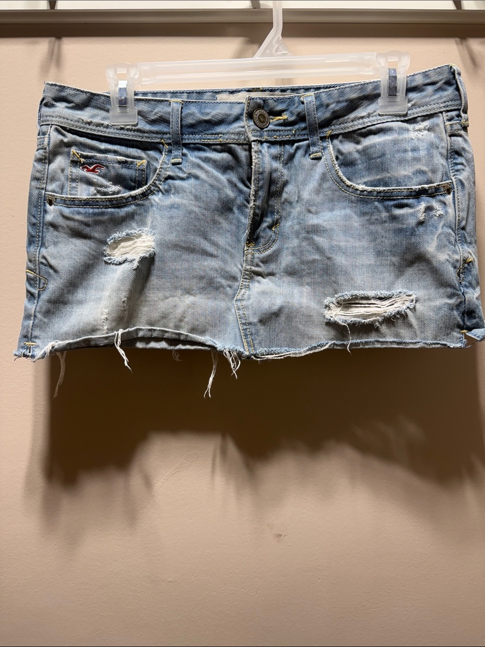 Hollister Light Blue Distressed Denim Mini Skirt